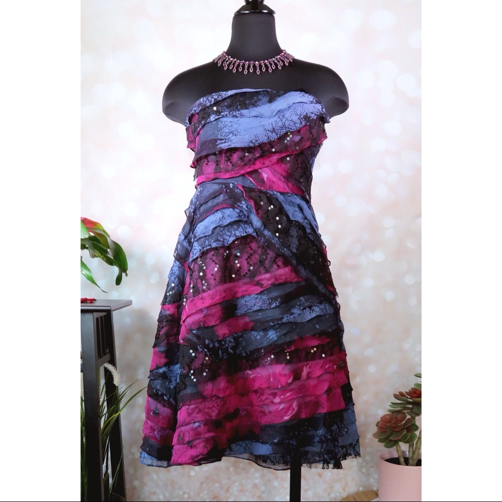 Tracy Reese strapless silk sequin bias strip dress